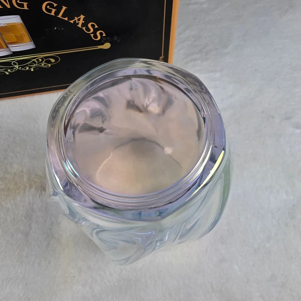 Iridescent Whiskey Glasses‎ Set of 2 Twisted Old Fashioned Rocks Glassware New